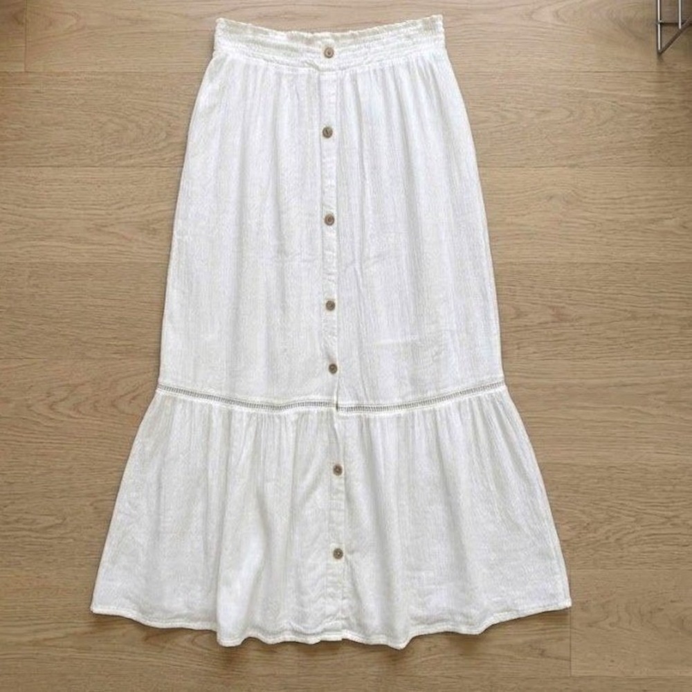 Small Cottagecore White Midi Skirt Stretchy Flowy Prairie Style Summer Vacation